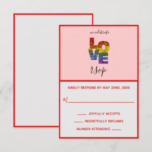 LOVE Red Themed Same-Sex Wedding RSVP Card