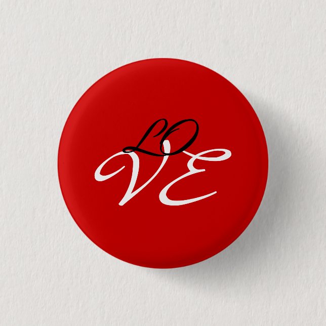 Love Red White Black Colour Calligraphy Script 3 Cm Round Badge (Front)