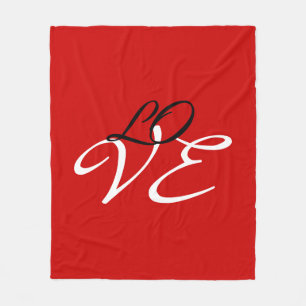 Love Red White Black Colour Calligraphy Script Fleece Blanket