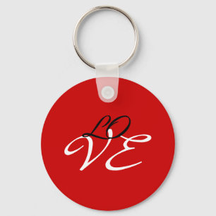 Love Red White Black Colour Calligraphy Script Key Ring
