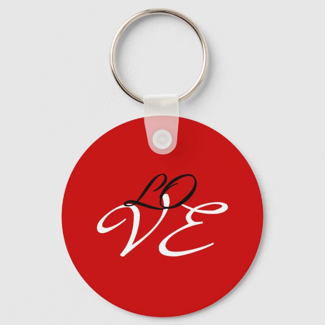 Love Red White Black Colour Calligraphy Script Key Ring (Front)