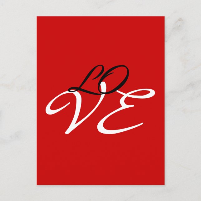 Love Red White Black Colour Calligraphy Script Postcard (Front)