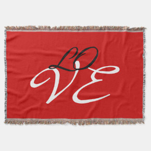 Love Red White Black Colour Calligraphy Script Throw Blanket