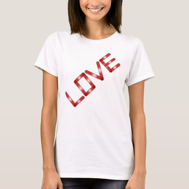 Love Red White Glow Gold Glitter Border T-Shirt (Front)