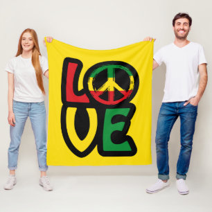 Love Reggae Music Peace Symbol Rastafari Reggae Fleece Blanket