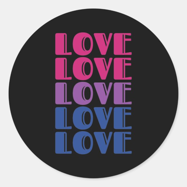Love Repeating Text LGBTQ Bisexual Pride Classic Round Sticker (Front)