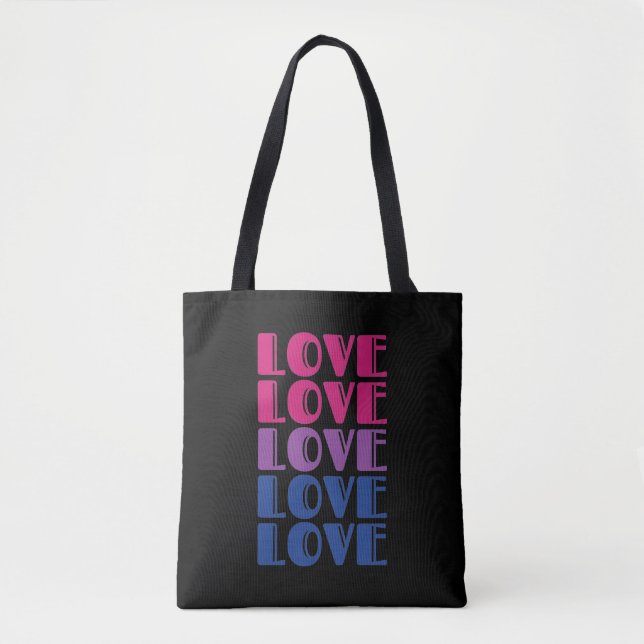 Love Repeating Text LGBTQ Bisexual Pride Tote Bag (Front)