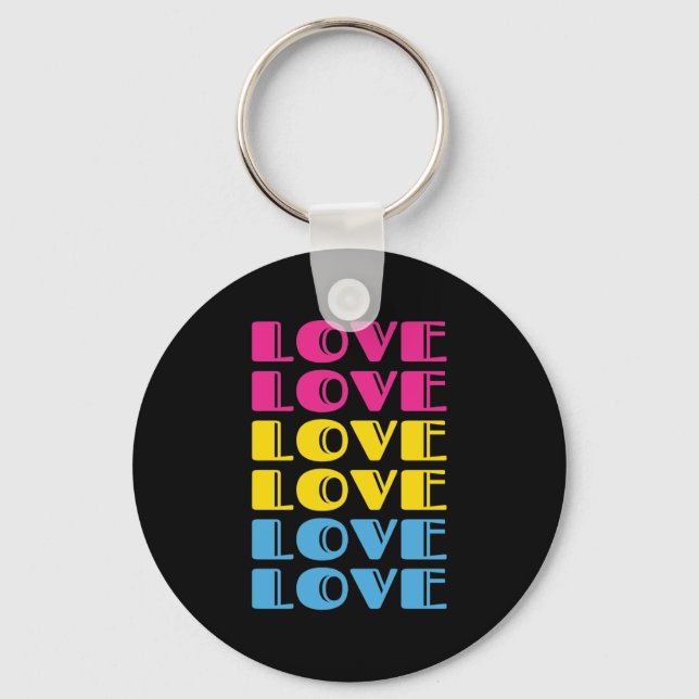 Love Repeating Text LGBTQ Pansexual Pride Key Ring (Front)