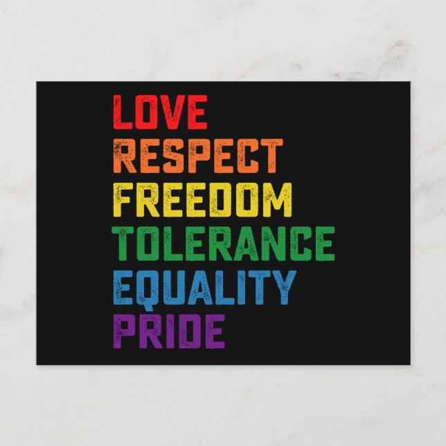 Love Respect Freedom Tolerance Equality Pride Postcard (Front)