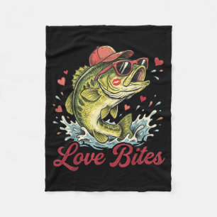 Love Retro Bites Fishing Fisherman Valentines Day  Fleece Blanket