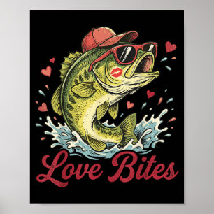 Love Retro Bites Fishing Fisherman Valentines Day  Poster