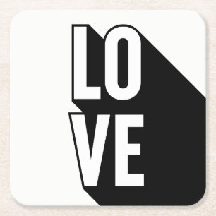 Love Retro Long Shadow Typography Square Paper Coaster