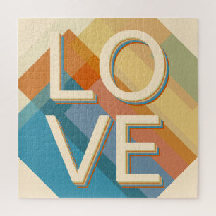 “Love” Retro-Modern Geometric Colours  Jigsaw Puzzle