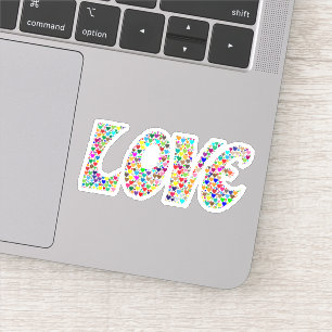 LOVE Retro Multi Colour Hearts Custom Cut Sticker