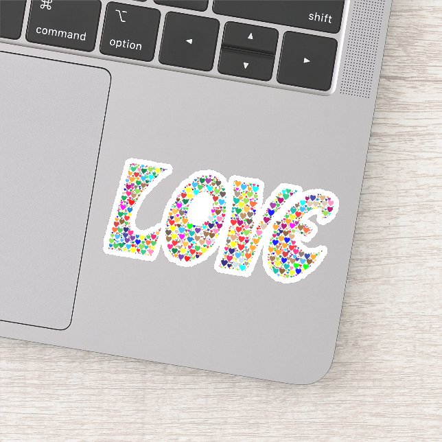 LOVE Retro Multi Colour Hearts Custom Cut Sticker (Detail)