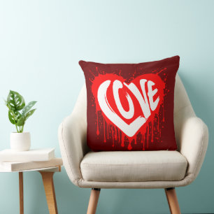 Love Retro Red Heart Valentine White Text Cushion