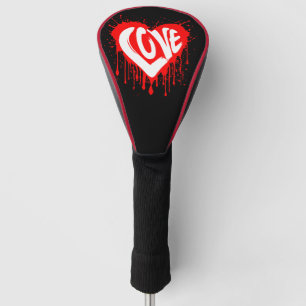 Love Retro Red Heart Valentine White Text Golf Head Cover