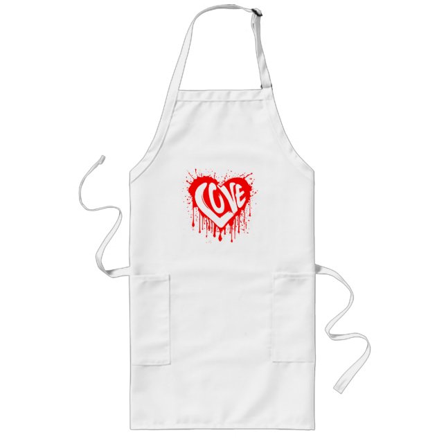 Love Retro Red Heart Valentine White Text  Long Apron (Front)