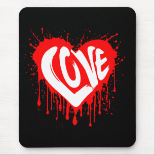 Love Retro Red Heart Valentine White Text  Mouse Pad