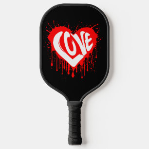 Love Retro Red Heart Valentine White Text  Pickleball Paddle
