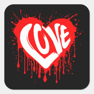 Love Retro Red Heart Valentine White Text Square Sticker