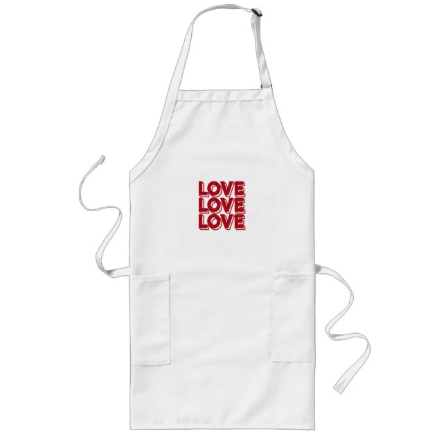 Love Retro Red Typography Long Apron (Front)