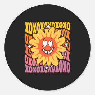 Love Retro Vintage Sunflower Floral Groovy Valenti Classic Round Sticker