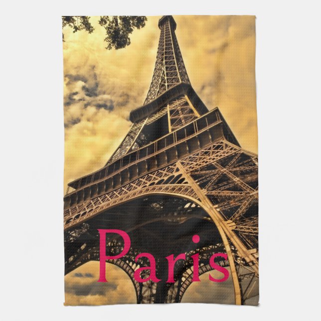 Love & Romance City of Paris Eiffel Tower France Tea Towel (Vertical)