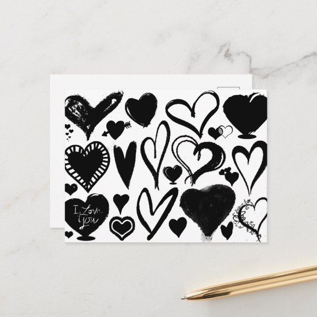 Love, Romance, Hearts - Black White Postcard (Front/Back In Situ)