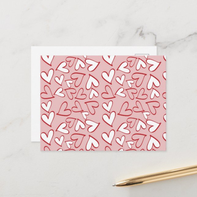 Love, Romance, Hearts - Red Pink White Postcard (Front/Back In Situ)