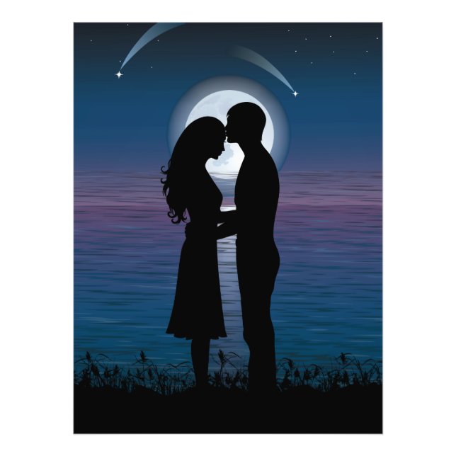 Love Romance Silhouette Couple On The Lake Coast Photo Print (Front)
