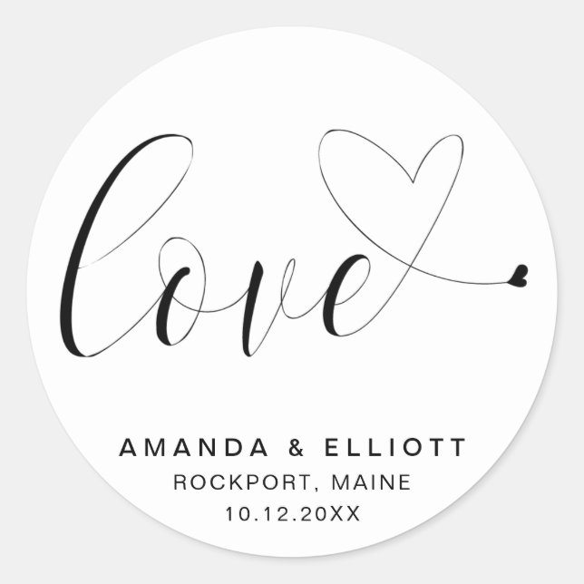 Love Romantic Black and White Typography Wedding Classic Round Sticker (Front)