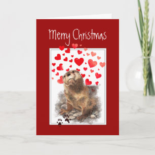 Love Romantic Merry Christmas, Cute Otter Animal Holiday Card