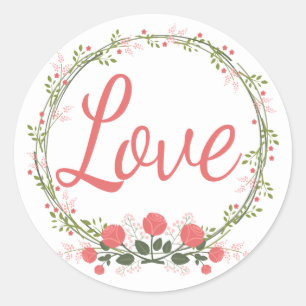 Love Rose Floral Wreath Red Pink Wedding Stickers