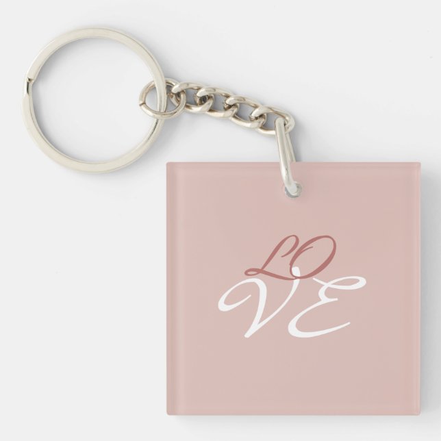 Love Rose Gold Colour Calligraphy Script Key Ring (Front)