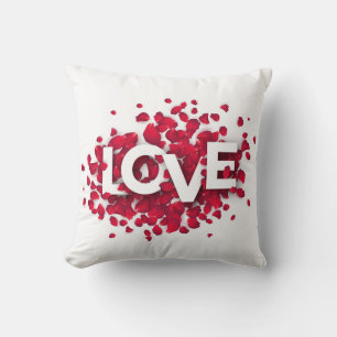 LOVE Rose Petals Typography – Romantic Poster Cushion