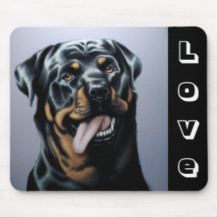 Love Rottweiler Puppy Dog Black & White Mouse Pad