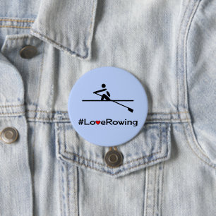 Love rowing caption blue 7.5 cm round badge