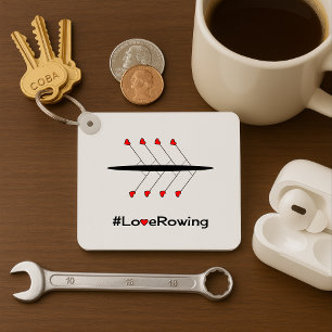Love Rowing slogan and boat personalised Key Ring