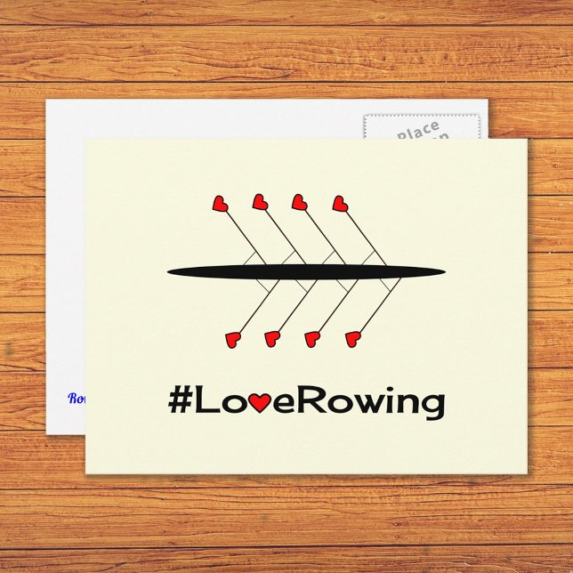 Love Rowing slogan and boat Postcard (Creator Uploaded)