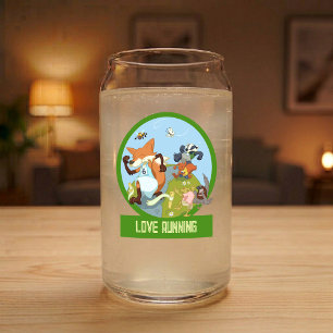 Love Running Funny Woodland Animal Race Cartoon Can Glass
