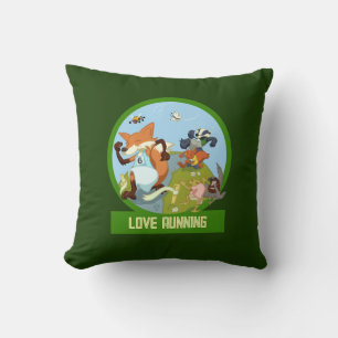 Love Running Funny Woodland Animal Race Cartoon Cushion