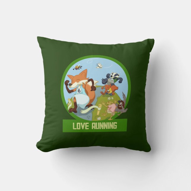 Love Running Funny Woodland Animal Race Cartoon Cushion (Front)
