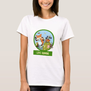 Love Running Funny Woodland Animal Race Cartoon T-Shirt