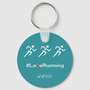 Love running slogan add initials custom blue key ring