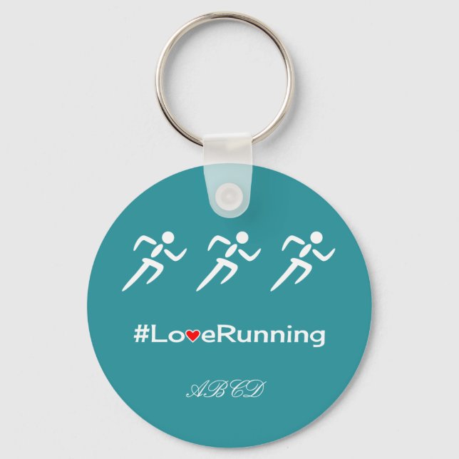 Love running slogan add initials custom blue key ring (Front)