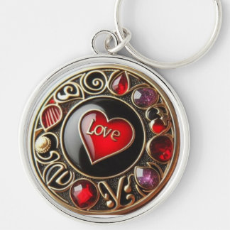  Love’s Little Locks: Red Heart Metal Circle Keych Key Ring