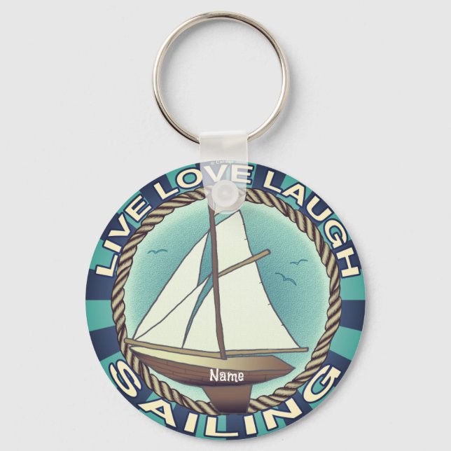 Love Sailing Sailboat  Key Ring (Front)
