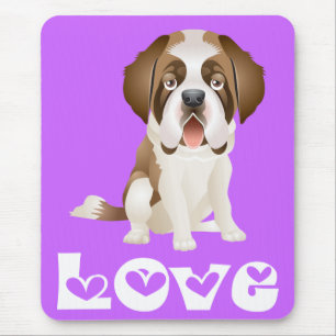 Love Saint Bernard Puppy Dog Purple Mousepad