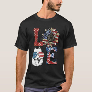 Love Samoyed Dog USA Flag Sunflower Tie Dye T-Shirt
